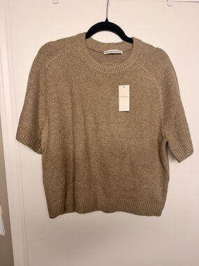Abercrombie & Fitch Short Sleeve Crewneck Sweater - Beige